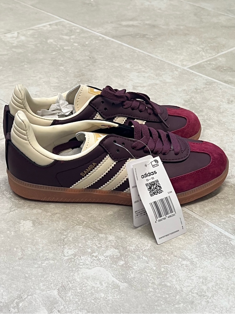 Adidas Samba OG Burgundy Maroon Cream Gum Sneakers NWT Size 5 - Picture 5 of 9